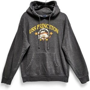 USS‎ Princeton Hoodie Mens Medium Gray CG 59 Tiger Naval Sailor Logo Sweatshirt